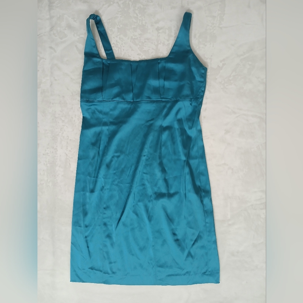 Calvin Klein Dress Womens Medium Blue Pencil Y2K Satin Stretch Prom Homecoming